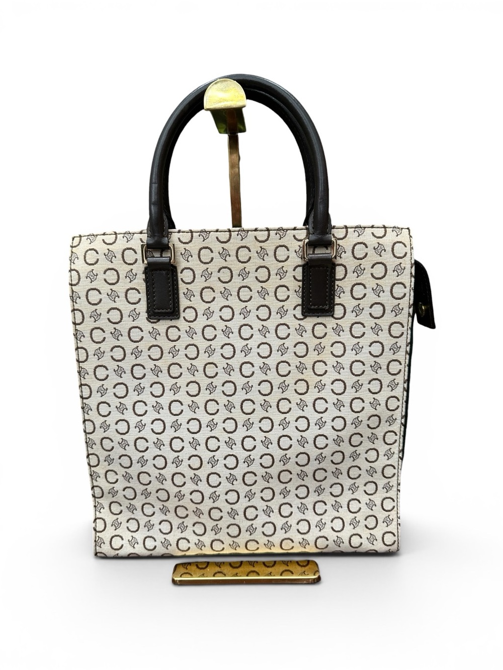 Vintage Celine Macadam Canvas Leather Structured Tote Bag Made in Italy